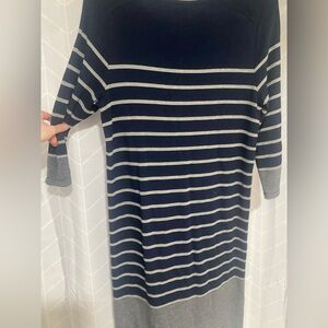 Hilary Radley Long Sleeve Dress in Navy and Gray Stripes